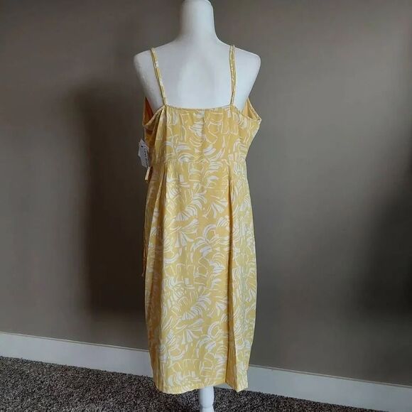 Nine West Faux Wrap Midi Dress Sz XL New Yellow Tropical - Picture 3 of 10